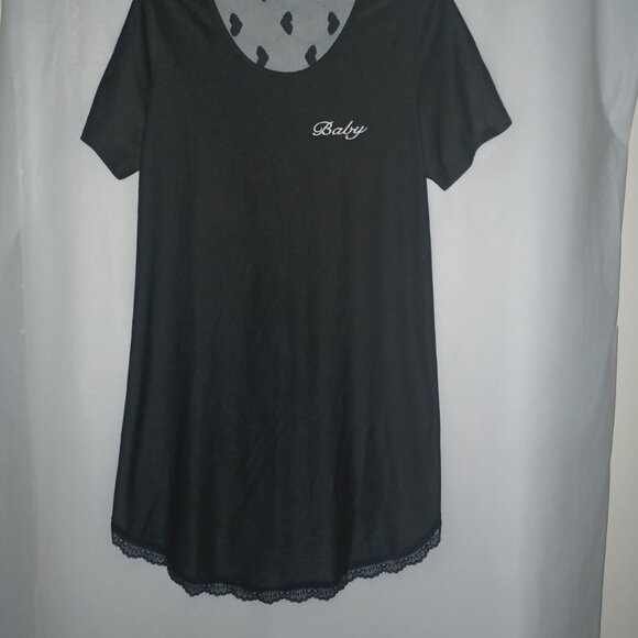 HEART PRINT SHEER BACK PAJAMA SLEEP SHIRT GOWN - Picture 7 of 12